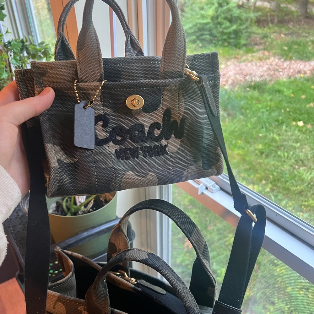 Coach Dark Leather Tag with Gold Chain